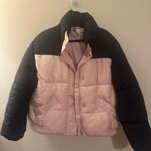 H&M Black and Pink Puffer Jacket